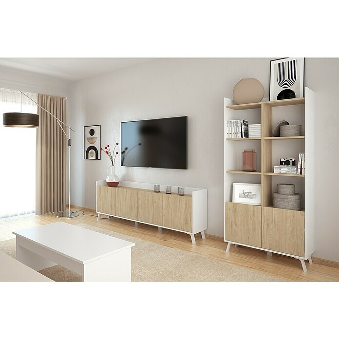 Meka Block Mueble para TV K-505 (L x An x Al: 33,5 x 180 x 63,4 cm, Blanco Poro/Roble Aurora) | BAUHAUS