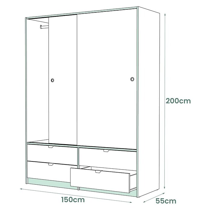 Meka Block Armario de puertas correderas K-7321 (L x An x Al: 55 x 150 x 200 cm, Blanco Liso/Roble Albar) | BAUHAUS