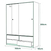 Meka Block Armario de puertas correderas K-7321 (L x An x Al: 55 x 150 x 200 cm, Blanco Liso/Roble Albar) | BAUHAUS
