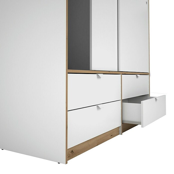 Meka Block Armario de puertas correderas K-7321 (L x An x Al: 55 x 150 x 200 cm, Blanco Liso/Roble Albar) | BAUHAUS