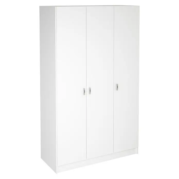 Meka Block Armario para ropa K-7349 - L x An x Al: 52 cm x 128,2 mm x 200 cm, Blanco Liso - Armario blanco de tres puertas con tiradores.