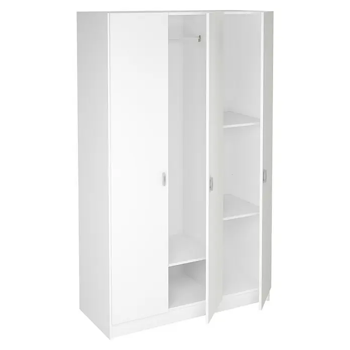 Meka Block Armario para ropa K-7349 - L x An x Al: 52 cm x 128,2 mm x 200 cm, Blanco Liso - Armario blanco de tres puertas con una sección para colgar ropa y dos secciones con estantes.