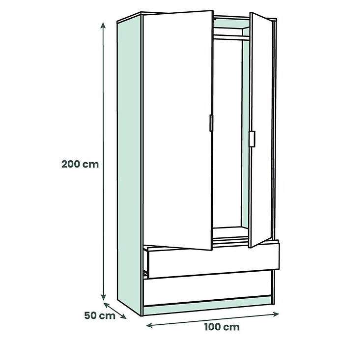 Meka Block Armario para ropa K-509 (L x An x Al: 50 cm x 100 cm x 200 mm, Roble Cortez/Blanco Liso) | BAUHAUS