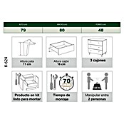 Meka Block Cómoda París (L x An x Al: 48 x 80,2 x 78,6 cm, Gris París/Blanco Liso, Número de cajones: 3 ud.) | BAUHAUS