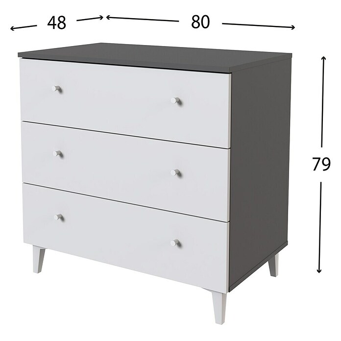 Meka Block Cómoda París (L x An x Al: 48 x 80,2 x 78,6 cm, Gris París/Blanco Liso, Número de cajones: 3 ud.) | BAUHAUS