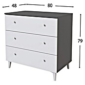Meka Block Cómoda París (L x An x Al: 48 x 80,2 x 78,6 cm, Gris París/Blanco Liso, Número de cajones: 3 ud.) | BAUHAUS