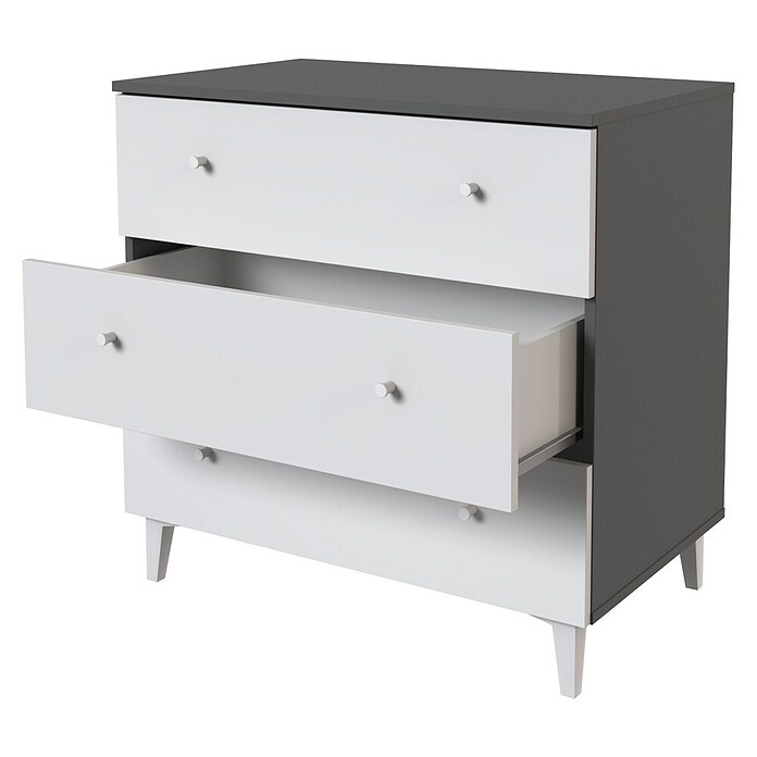 Meka Block Cómoda París (L x An x Al: 48 x 80,2 x 78,6 cm, Gris París/Blanco Liso, Número de cajones: 3 ud.) | BAUHAUS