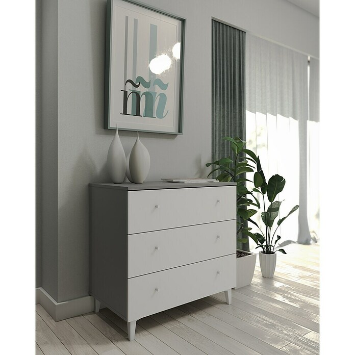 Meka Block Cómoda París (L x An x Al: 48 x 80,2 x 78,6 cm, Gris París/Blanco Liso, Número de cajones: 3 ud.) | BAUHAUS
