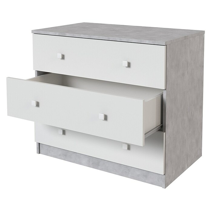 Meka Block Cómoda K-636 (L x An x Al: 48 x 80,2 x 66,9 cm, Cemento Grey/Blanco Liso, Número de cajones: 3 ud.) | BAUHAUS