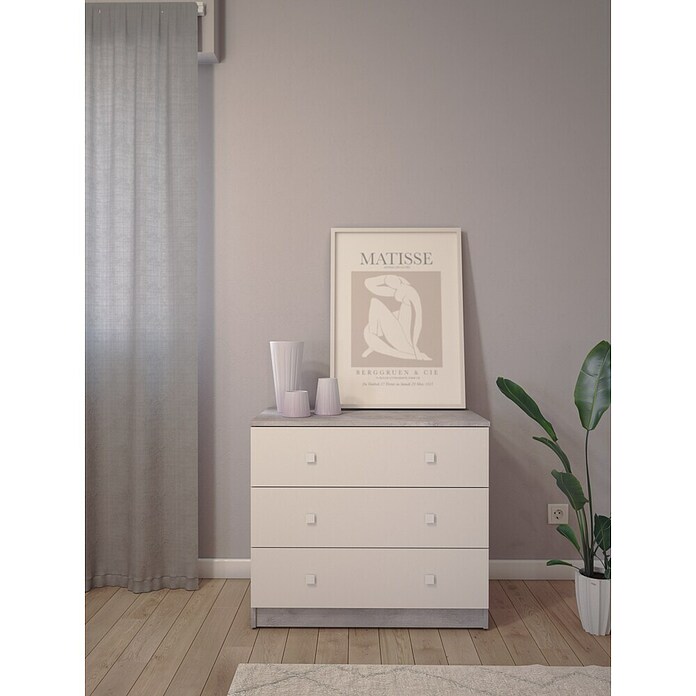 Meka Block Cómoda K-636 (L x An x Al: 48 x 80,2 x 66,9 cm, Cemento Grey/Blanco Liso, Número de cajones: 3 ud.) | BAUHAUS