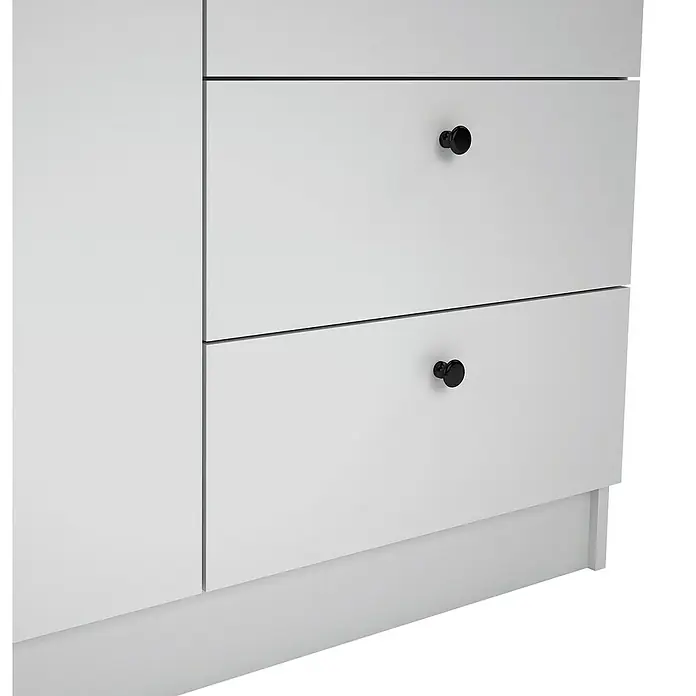 Meka Block Armario para ropa K-648 - L x An x Al: 51,6 x 100,2 x 200 cm, Blanco Soft - Mueble blanco con dos cajones, cada uno con un tirador redondo negro.
