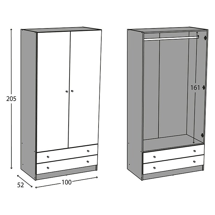 Meka Block Armario para ropa K-649 (L x An x Al: 51,6 x 100 x 205 cm, Cashmere/Roble Albar) | BAUHAUS