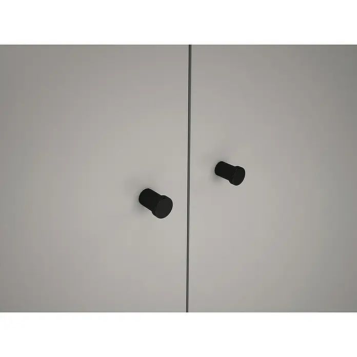 Meka Block Armario para ropa K-649 - L x An x Al: 51,6 x 100 x 205 cm, Cashmere/Roble Albar - Dos pomos cilíndricos negros en un armario gris.