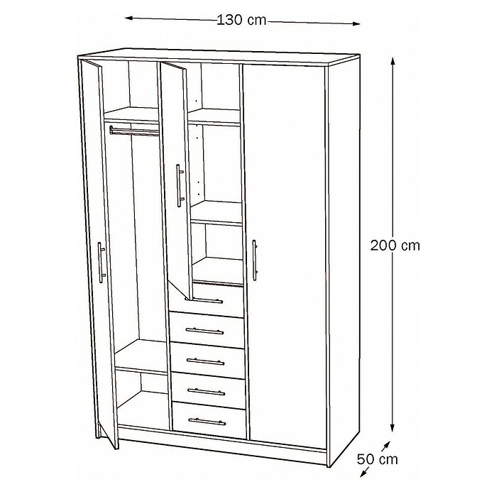 Meka Block Armario para ropa K-9235 (L x An x Al: 50 cm x 130 mm x 200 cm, Blanco Liso, Espesor: 16 mm) | BAUHAUS