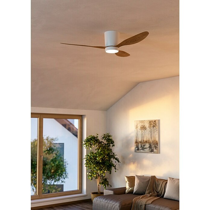 Eglo Ventilador de techo Baracarès (32 W, Diámetro: 132 cm, Blanco/Madera) | BAUHAUS