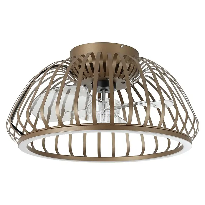 Eglo Ventilador de techo Espinal - 20 W, Bronce, Diámetro: 46,3 cm, Con bombillas, LED - Ventilador de techo con jaula color bronce, aspas transparentes y anillo de luz LED blanco integrado.