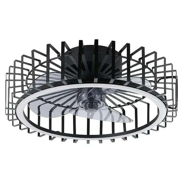 Eglo Ventilador de techo Orikum - 20 W, Diámetro: 46,3 cm, Negro, Con bombillas, LED - Ventilador de techo moderno con luz LED integrada y aspas transparentes en jaula de metal negro.