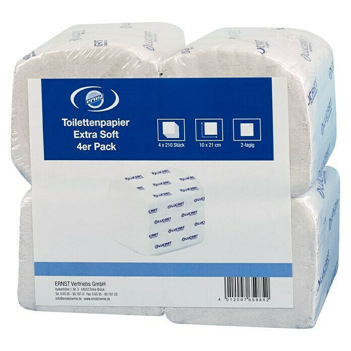 Ernst Toilettenpapier Extra Soft4 Stk., Anzahl Lagen: 2 Stk., 210 Stk., Passend für: Lucart Toilettenpapierspender Front View