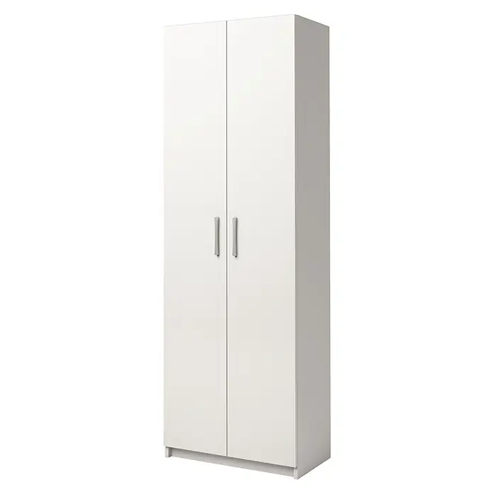 Meka Block Armario multiusos de madera K-967 - L x An x Al: 36 x 60 x 180 cm, Apertura según normativa: Izquierda/Derecha, Blanco Liso, Modelo alto - Armario blanco de dos puertas con dos tiradores grises delgados y diseño minimalista.