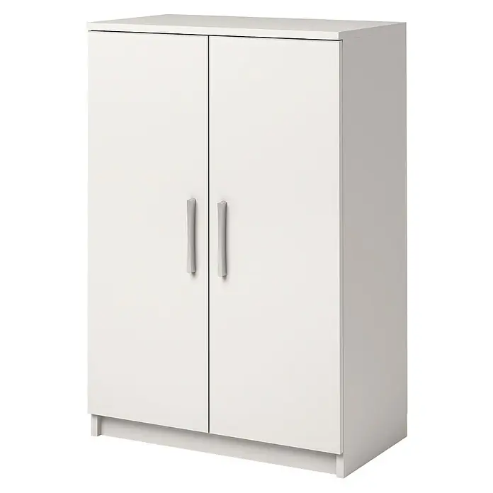 Meka Block Armario multiusos de madera K-967 - L x An x Al: 36 x 60 x 90 cm, Apertura según normativa: Izquierda/Derecha, Blanco Liso, Modelo bajo - Armario blanco de dos puertas con tiradores plateados, ideal para almacenamiento.