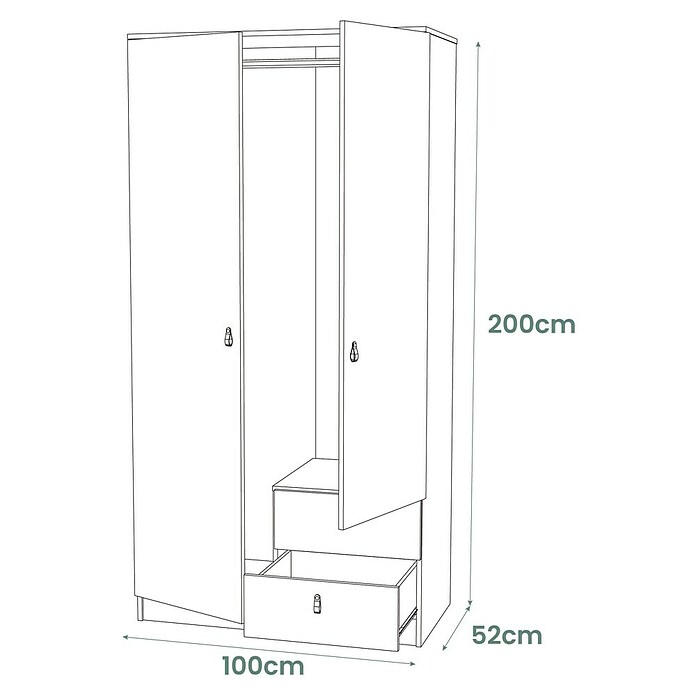 Meka Block Armario para ropa K-709 (L x An x Al: 51,6 x 100,2 x 200 cm, Blanco Poro) | BAUHAUS