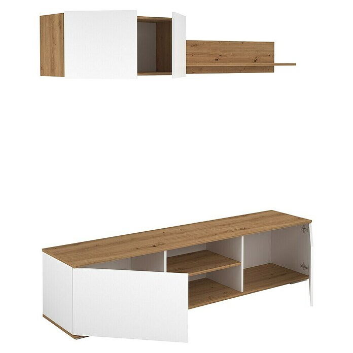 Meka Block Conjunto mueble de salón K-501 (Blanco Soft/Roble Albar, 2 pzs.) | BAUHAUS