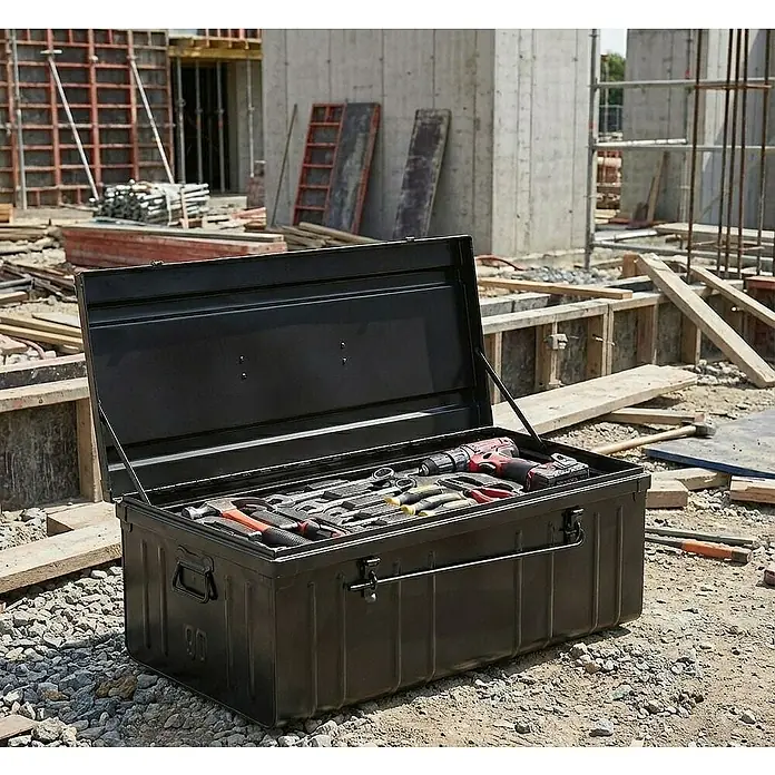 Proregal Aufbewahrungsbox Metall Transportbox GELDO - L x B x H: 50 x 90 x 37 cm, Stahl, Anthrazit