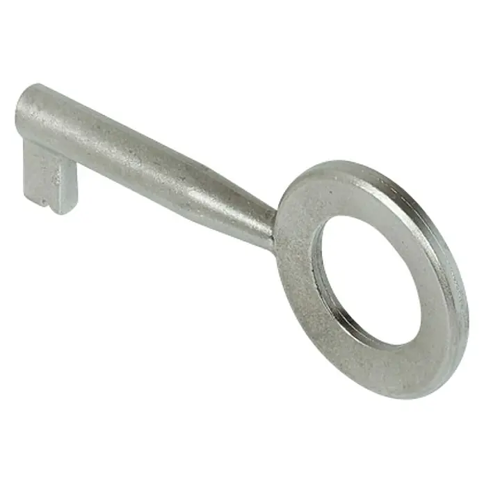 Stabilit Llave decorativa - Latón - Primer plano de una llave de esqueleto de color plata, que representa la seguridad y las cerraduras tradicionales.