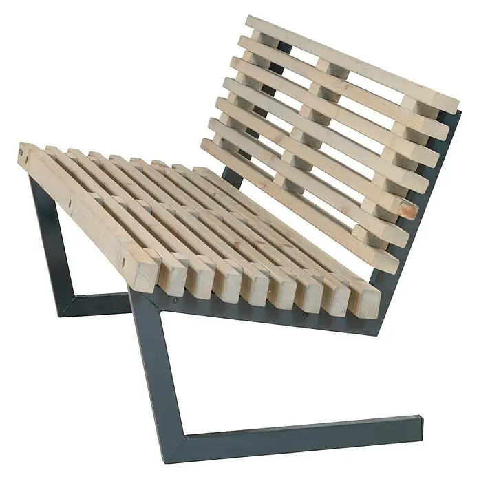 Plus Gartenbank Siesta - B x T x H: 140 x 49 x 43 cm, Nadelholz, Schiefergrau, Natur - Ein moderner Sessel mit Holzlatten und einem Metallgestell. Er ist ideal für den Innen- und Außenbereich.