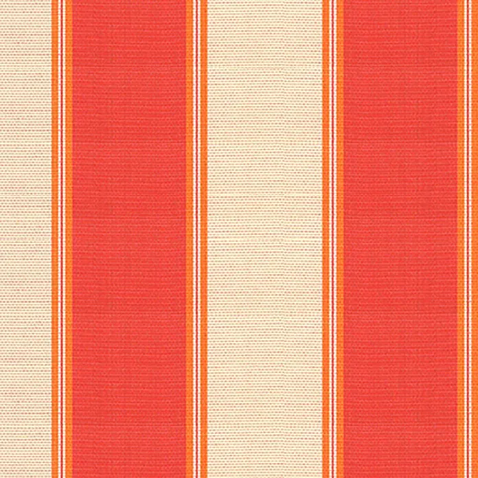 Spettmann Gelenkarmmarkise Basis 5903 - Orange/Beige, Farbe Gestell: Verkehrsweiß, Breite: 3 m, Ausfall: 2 m - Korall- und cremefarbenes vertikal gestreiftes Gewebe, umrandet von dünnen orangen und weißen Linien.