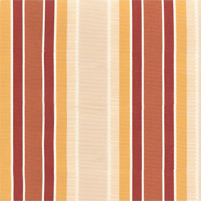 Spettmann Gelenkarmmarkise Star Fix 5996 - Rot/Gelb, Farbe Gestell: Weißaluminium, Breite: 3 m, Ausfall: 2 m - Vertikal gestreifter Stoff in warmen Tönen: Rot, Orange, Beige und Weiß.