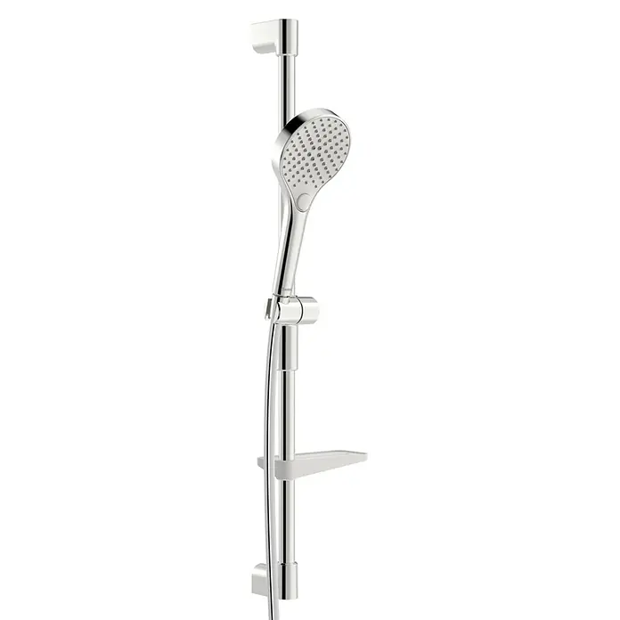 Hansa Viva Brausegarnitur - Lochabstand: 72 cm, Art Strahl: Normal, Massage, Regenstrahl, Chrom - Verchromte Duschstange mit verstellbarer Handbrause und integrierter Seifenschale.