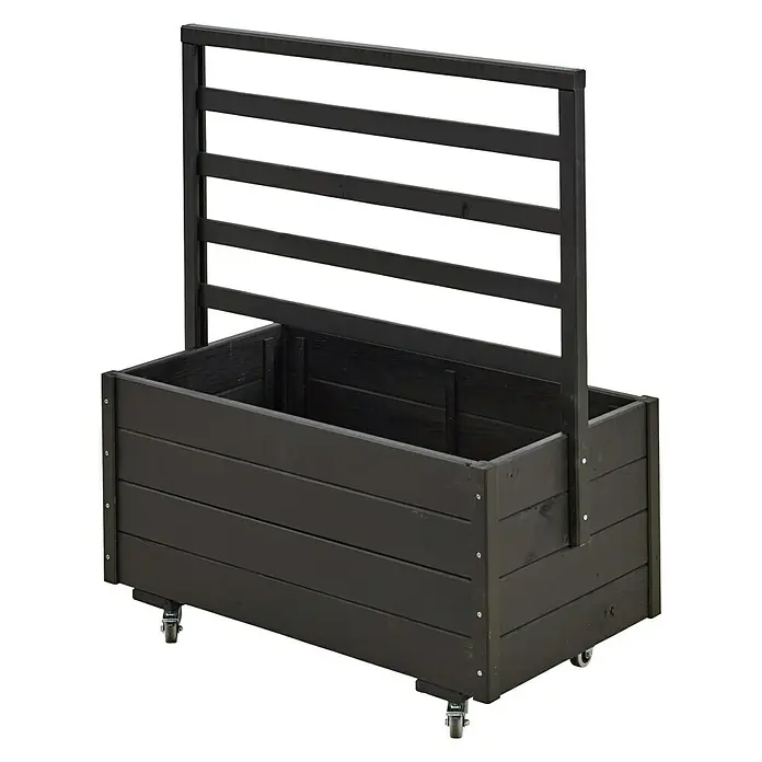 Plus Pflanzkasten - L x B x H: 88 x 48 x 105 cm, Schwarz, Mit Rankgitter - Schwarzer Pflanzkasten aus Holz mit Gitter und Rollen, ideal für den Garten oder die Terrasse. Praktisch und dekorativ.