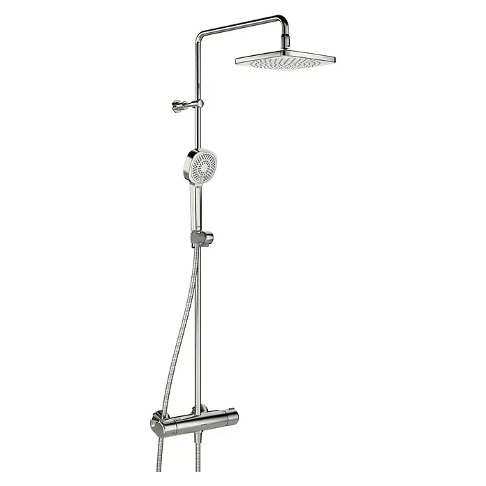 Hansa Micra Duschsystem Style - Lochabstand: 147 cm - 153 cm, Anzahl Strahlarten: 3 Stk., Chrom - Glänzendes Chrom Brausesystem mit quadratischer Kopfbrause, Handbrause und Thermostatmischer.