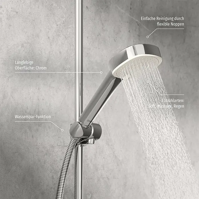 Hansa Basicjet Handbrause - Durchmesser: 9,6 cm, Chrom - Verchromter Duschkopf mit 3 Strahlarten und Wasserspar-Funktion, der Wasser sprüht.