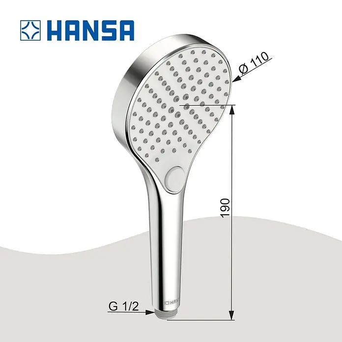 Hansa Viva Handbrause - Durchmesser Handbrause: 11 cm, Chrom - Verchromte Handbrause mit rundem Brausekopf, G 1/2 Anschluss, Ø 110mm, Länge 190mm.