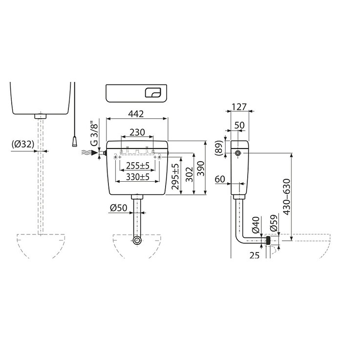 Kotliček A930  (Plastika, Š x V: 44,2 x 39 cm) | 4055 - Spülkästen AP | DCDB - Spülkästen und Zubehör | DCD - Sanitärinstallation | DC - Sanitärinstallation | D - Sanitär | BAUHAUS