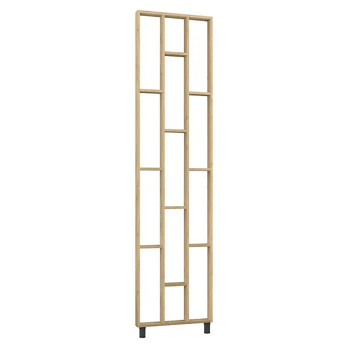 Mixpol Profile Raumteiler Cube Saragossa - 63,4 x 250 cm, Natur - Hohes, offenes Regal aus hellem Holz mit mehreren Ablagen, ideal zur Aufbewahrung oder Präsentation.