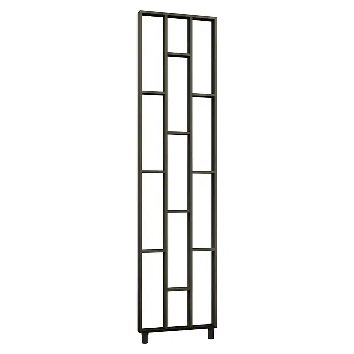 Mixpol Profile Raumteiler Cube Schwarz ARF - 63,4 x 250 cm, Schwarz - Dunkelgraues modulares Regal mit mehreren offenen Fächern und kleinen Füßen.