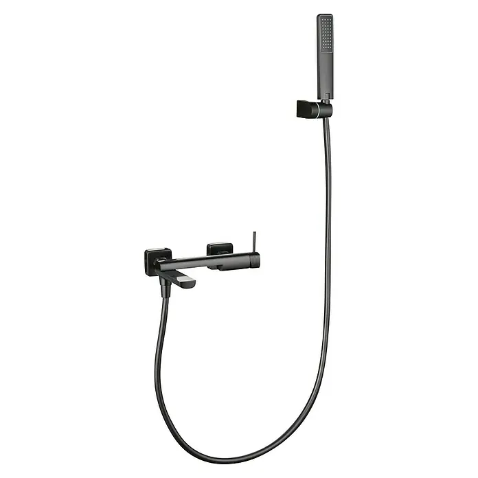 Camargue Bolonia Grifo monomando de bañera / ducha - Black gun, Satinado - Grifo de ducha negro mate con ducha de mano y manguera integradas.