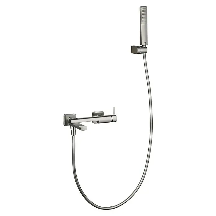 Camargue Bolonia Grifo monomando de bañera / ducha - Cromo, Brillante - Grifo de ducha moderno de metal cepillado con ducha de mano rectangular en manguera flexible.