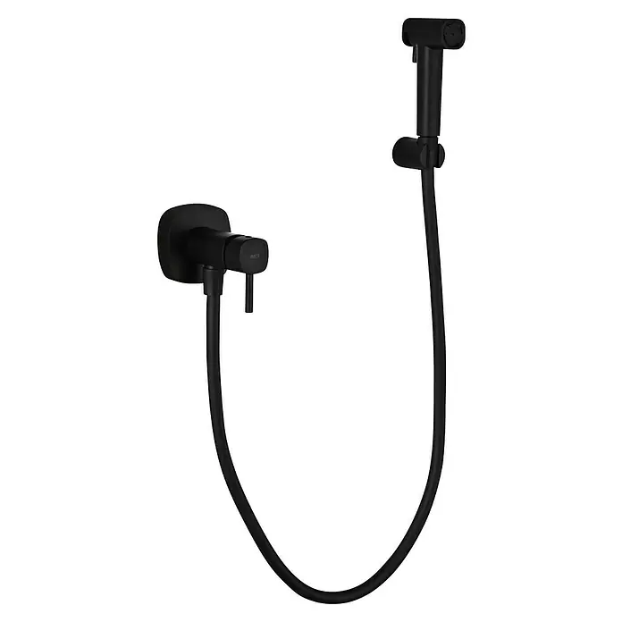 Camargue Bolonia Ducha higiénica inodoro - Negro, Acero inoxidable - Ducha higiénica negra mate con manguera flexible y mezclador de pared.
