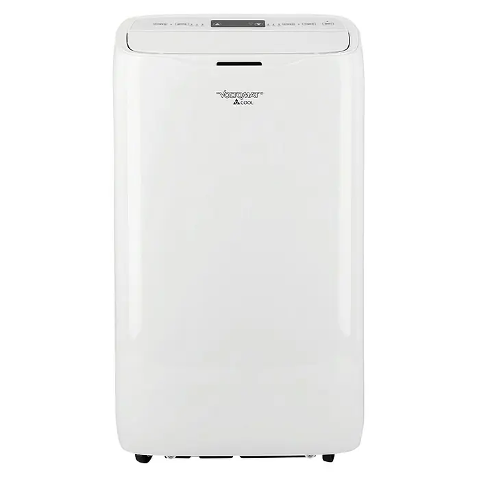 Voltomat Mobiles Klimagerät - 4.600 W, Raumgröße: 35 m², Weiß - Weißes mobiles Klimagerät mit oben angebrachten Bedienelementen und Display.