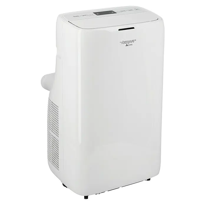 Voltomat Mobiles Klimagerät - 4.600 W, Raumgröße: 35 m², Weiß - Weißes, mobiles Klimagerät mit Digitalanzeige, Bedienfeld, seitlichen Lüftungsschlitzen, Abluftschlauchanschluss und 'VOLTOMAT COOL' Branding.