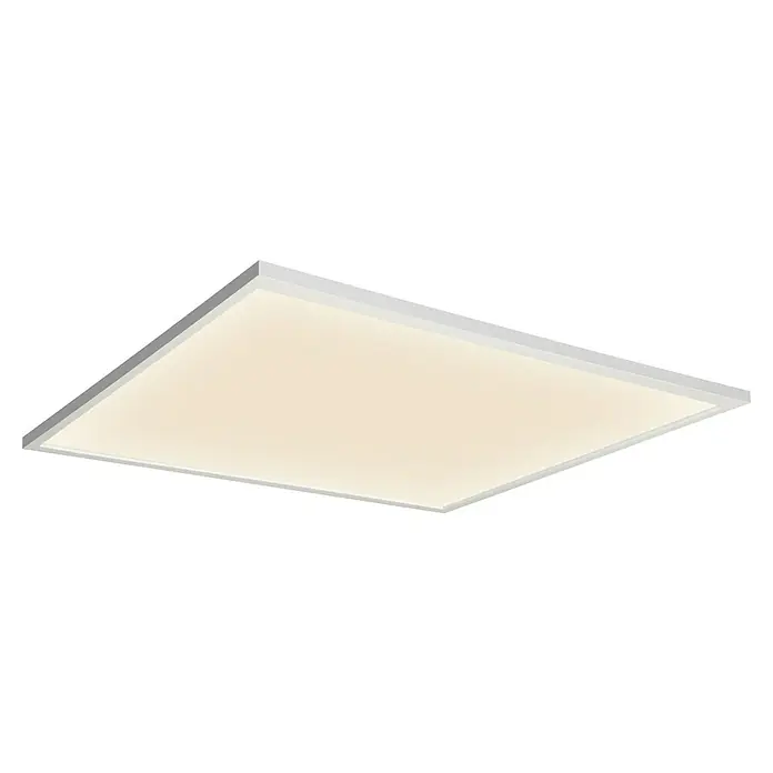 Osram LED-Panel Planon Plus - L x B x H: 59,5 x 59,5 x 5 cm, Weiß, Warmweiß - Weiß gerahmte LED-Deckenleuchte, die warmweißes Licht ausstrahlt.