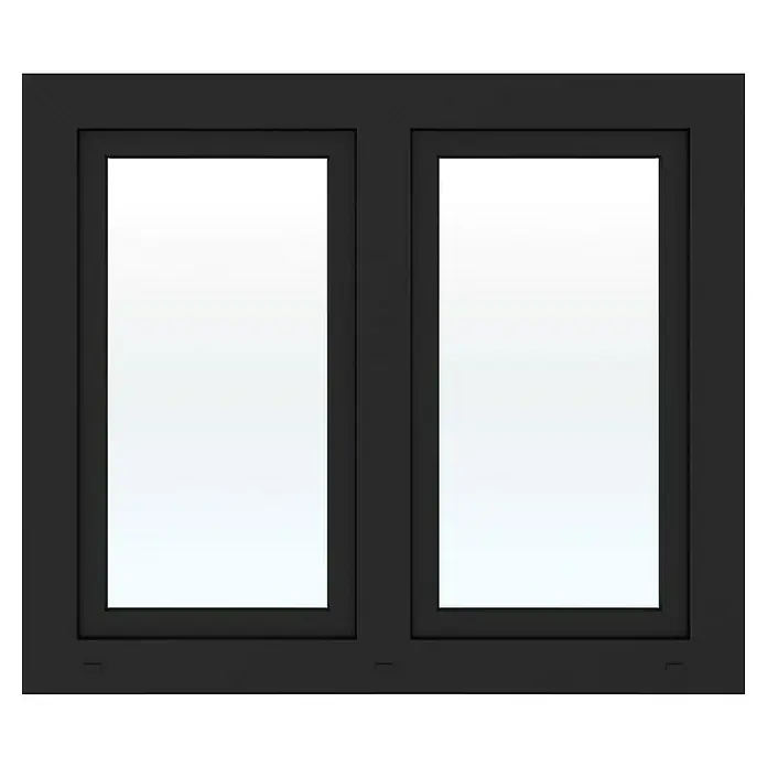 Solid Elements Kunststofffenster Basic - 150 x 110 cm, Verglasung: 2-fach, DIN Anschlag: Links/Rechts, Außen: Anthrazit Sandstruktur, Innen: Weiß - Schwarzes Fenster mit zwei vertikalen Scheiben.