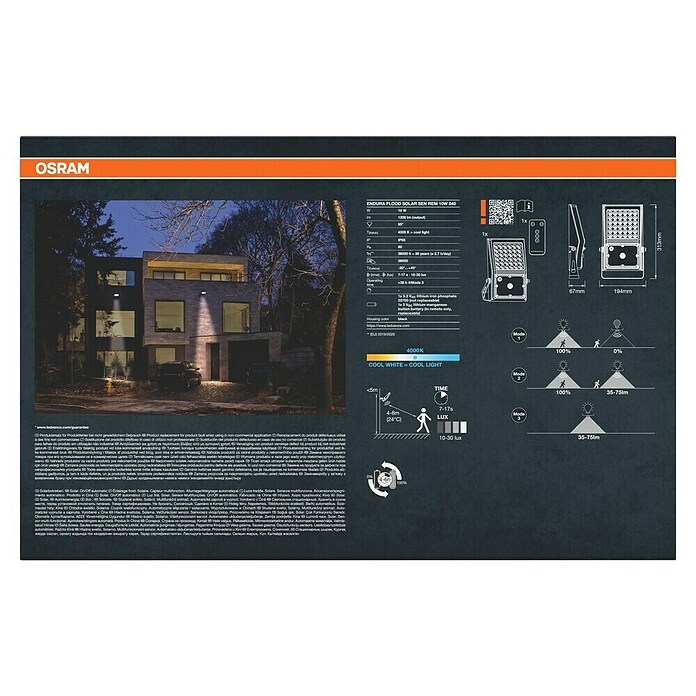 Osram Solar-Außenwandleuchte Endura Flood (10 W, 19,4 x 6,7 x 31,3 cm, Kaltweiß) | BAUHAUS