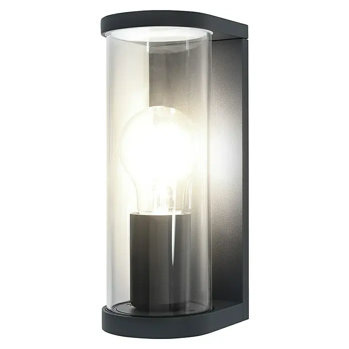 Osram Außenwandleuchte Endura Tbular - 11,7 x 8,2 x 22,2 cm, Dunkelgrau, IP44 - Moderne anthrazitfarbene Außenwandleuchte mit zylindrischem Klarglasgehäuse und leuchtender Glühbirne.