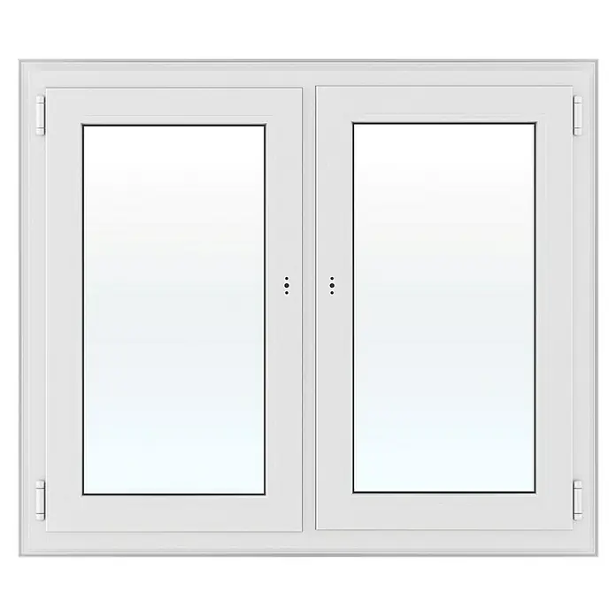 Solid Elements Kunststofffenster Basic - 120 x 110 cm, Verglasung: 2-fach, DIN Anschlag: Links/Rechts, Außen: Anthrazit Sandstruktur, Innen: Weiß - Weißes Doppelfenster mit zwei Flügeln und sichtbaren Scharnieren.