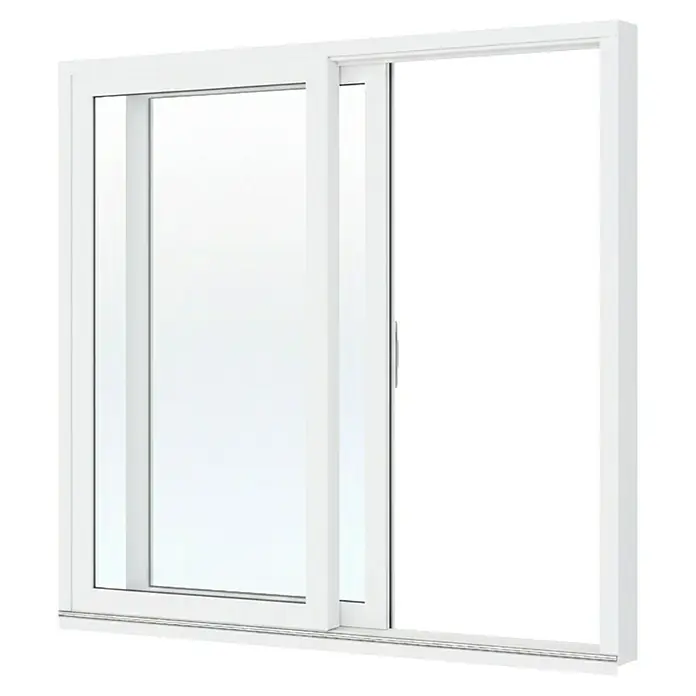 Solid Elements Hebeschiebetür - 201 x 201 cm, Verglasung: 3-fach - Weißes Schiebefenster mit einem teilweise geöffneten Flügel.